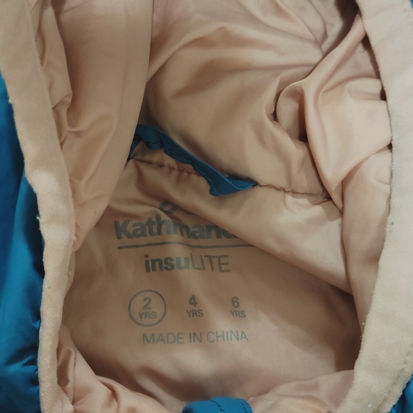 Kathmandu Kids Puffer Jacket Size 2 Primaloft Hood Lightweight Blue Aqua Pink - Picture 5 of 10